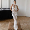 Lace Deep V Neck Backless Slim Maxi Dress