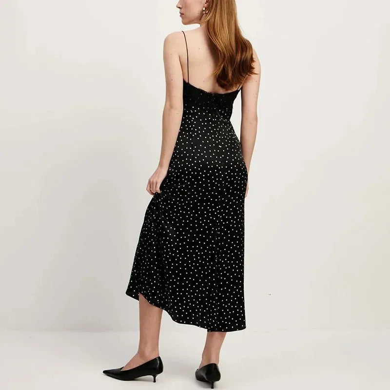 Polka Dot Patchwork Sleeveless Backless Maxi Dress