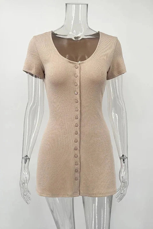 Elegant Knitted V Neck Short Sleeve Mini Dress