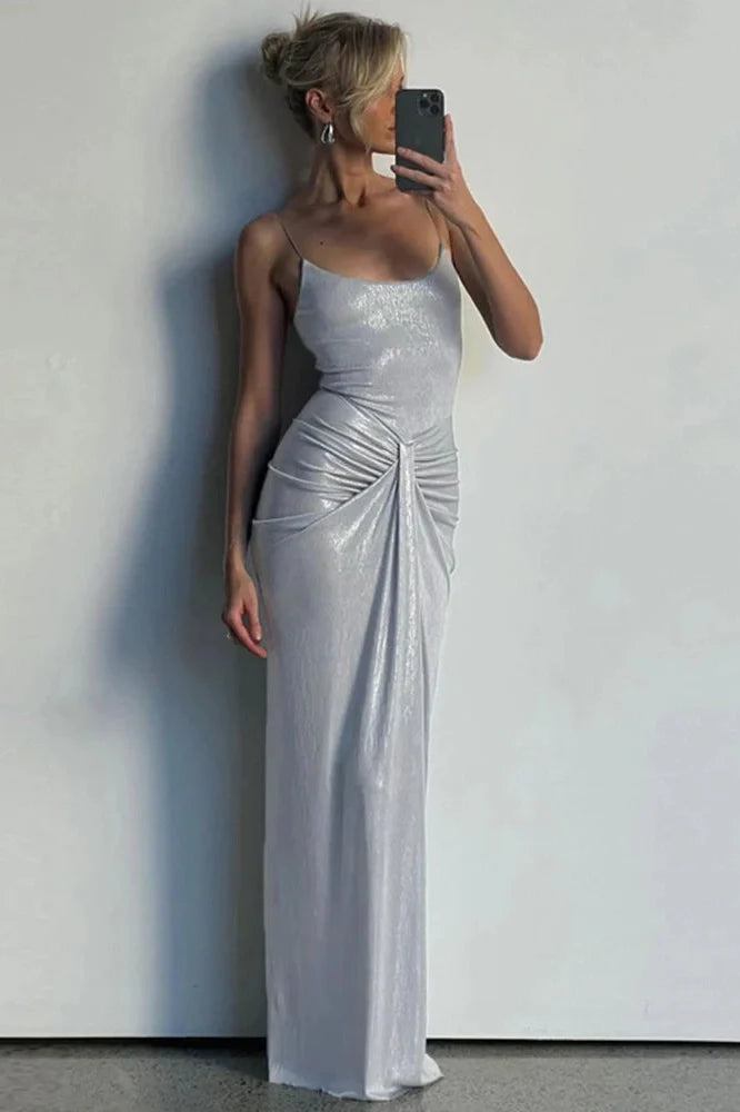 Spaghetti Strap Sparkle Sleeveless Backless Maxi Dress