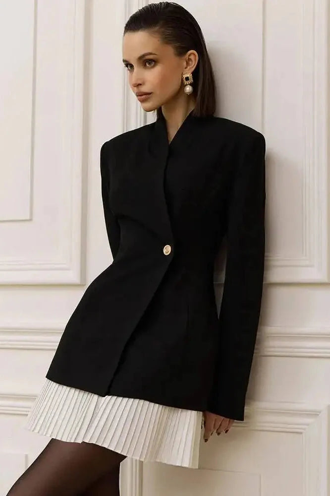 Patchwork Long Sleeve V Neck High Waist Slim Mini Dress