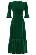 Elegant Half Sleeve Pleated High Waist Slim Maxi Dress