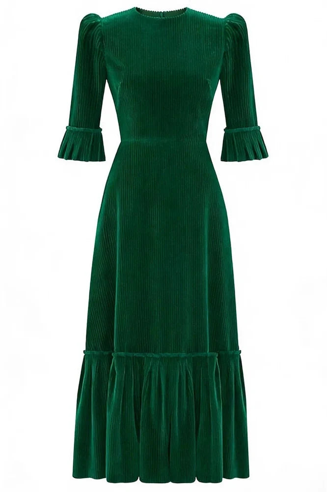 Elegant Half Sleeve Pleated High Waist Slim Maxi Dress