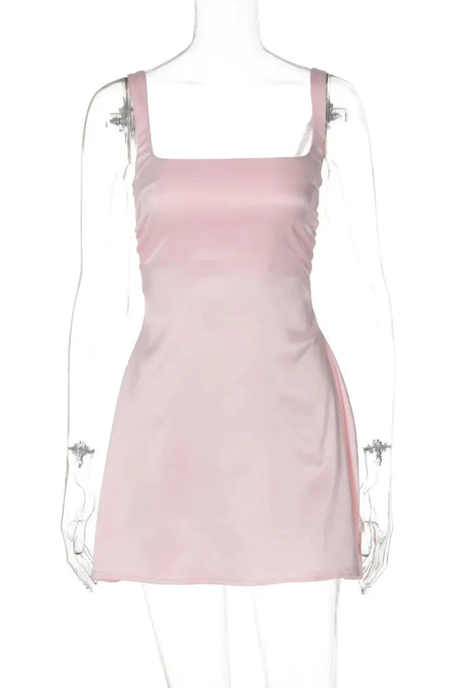 Square Collar Sleeveless Backless A-line Mini Dress