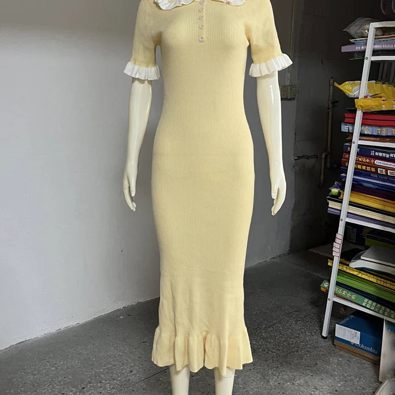Knitted Short Sleeve Slim Midi Dress
