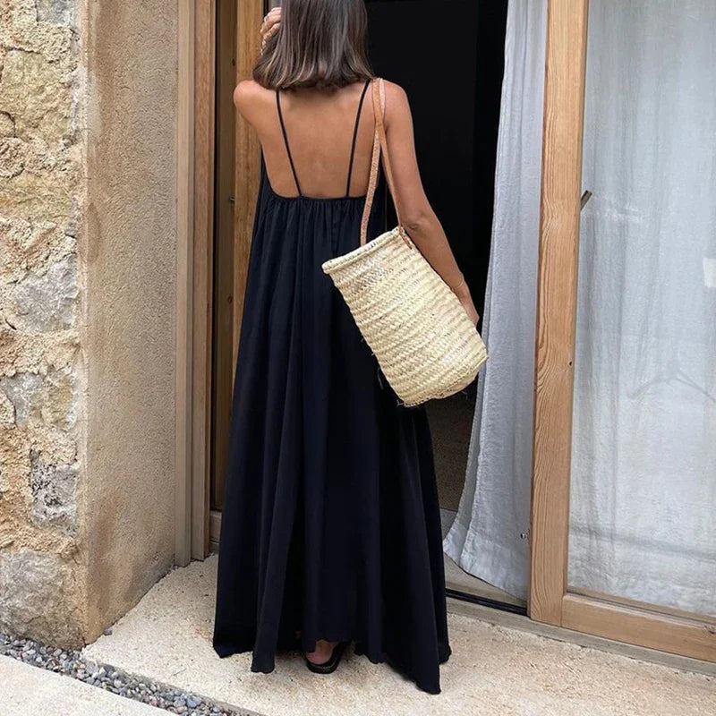 Spaghetti Strap Backless Loose Maxi Dress