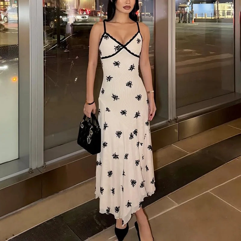 Printed V-Neck Sleeveless Patchwork Maxi Dress