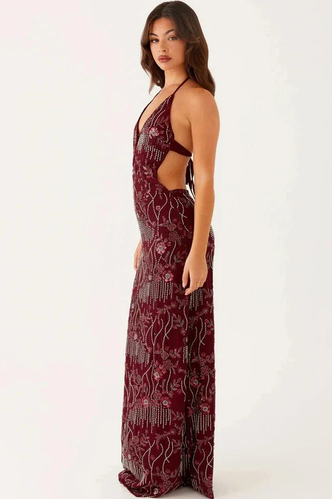 Hollow Out Backless Sleeveless Bodycon Maxi Dress