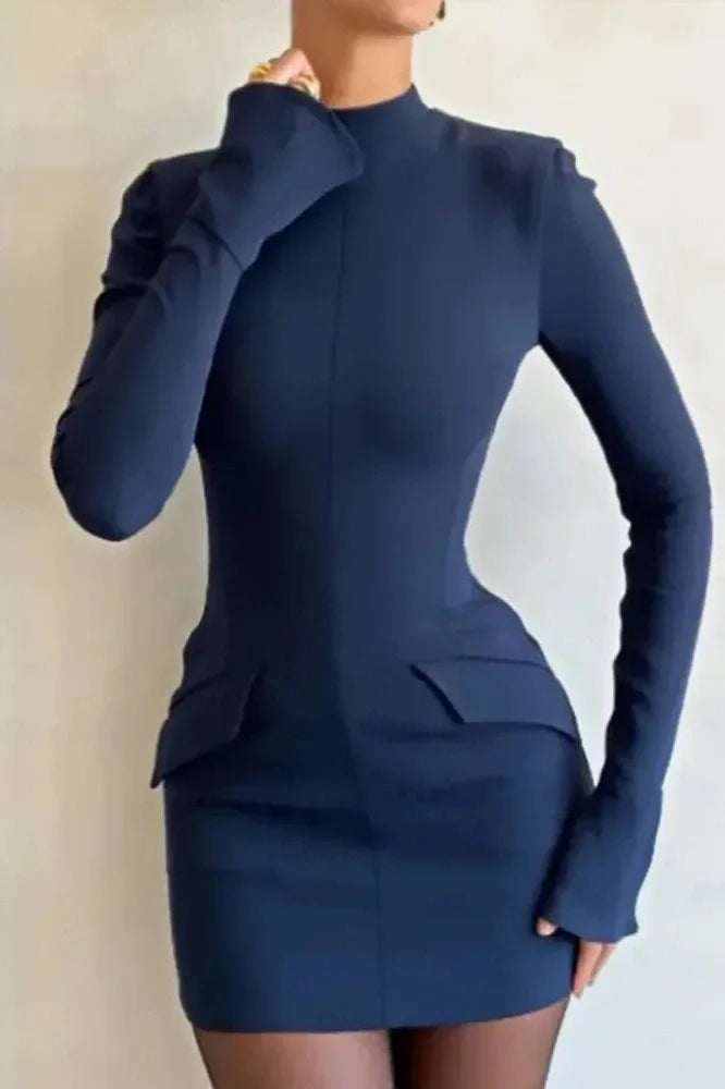 Patchwork High Waist Long Sleeve Slim Mini Dress