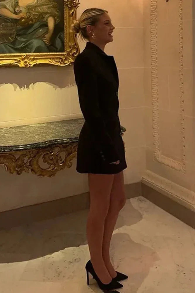Elegant High Waist V-Neck Long Sleeve Bodycon Mini Dress