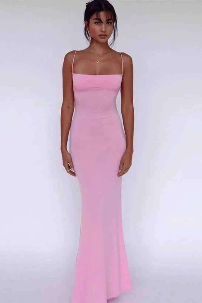 Spaghetti Strap Sleeveless Backless Bodycon Maxi Dress