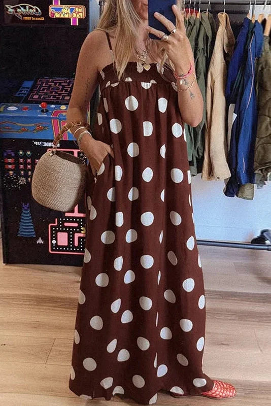 Backless Sleeveless Loose Pleated Printed Maxi Dress