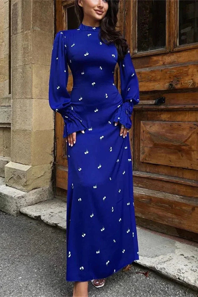 Printed Long Sleeve Patchwork Maxi Dress