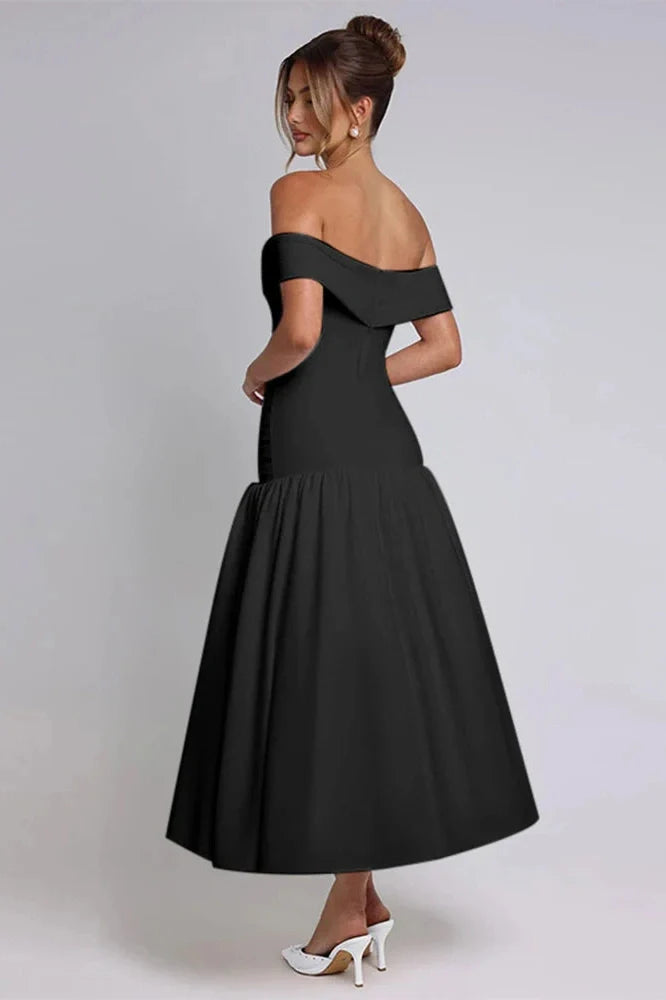 Slim Off-Shoulder Sleeveless High Waist A-Line Maxi Dress