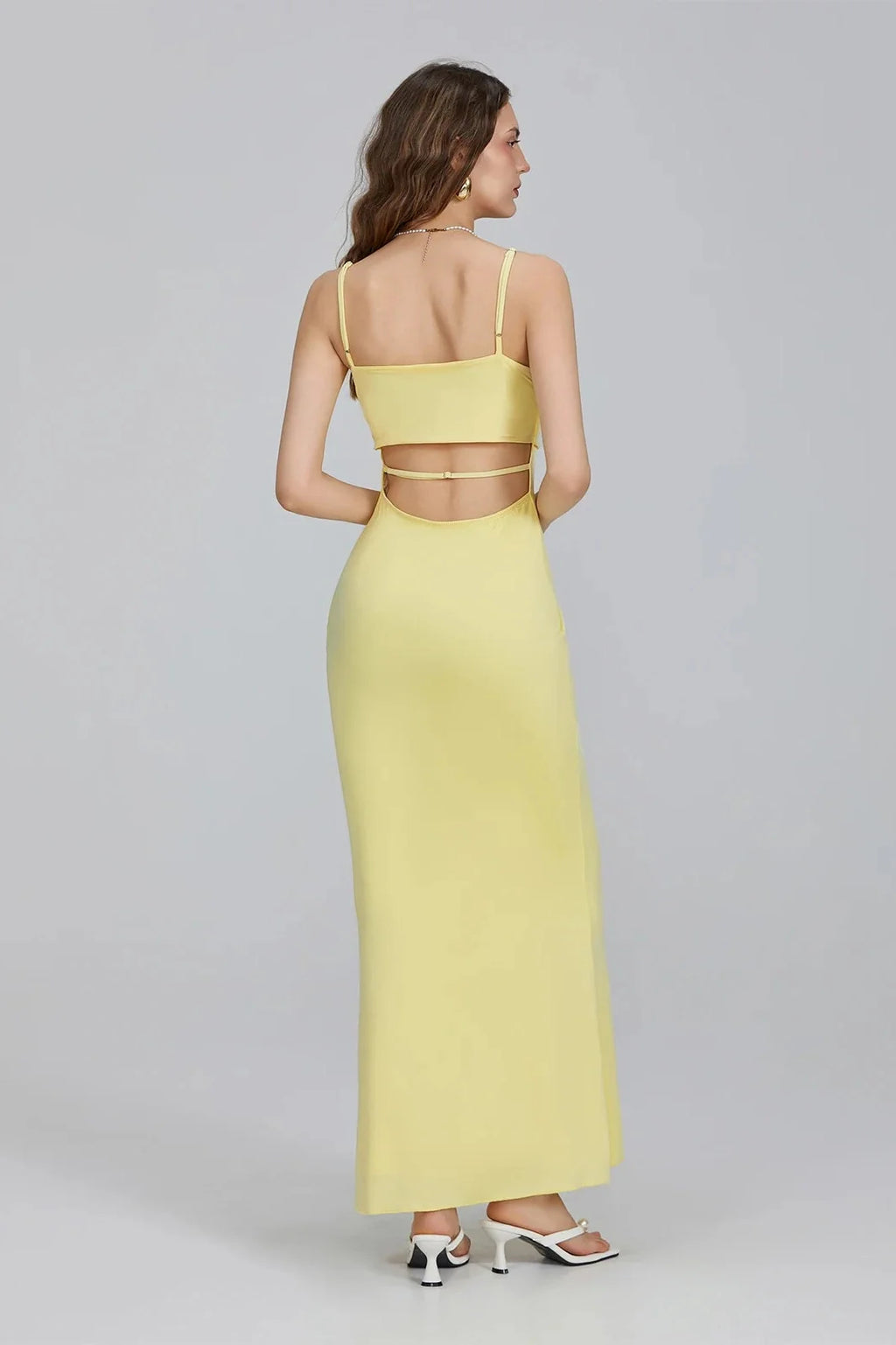 Square Neck Spaghetti Strap Slim Fit Maxi Dress