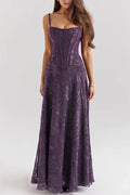 Elegant High Waist Pleated Sleeveless Lace Embroidery Maxi Dress