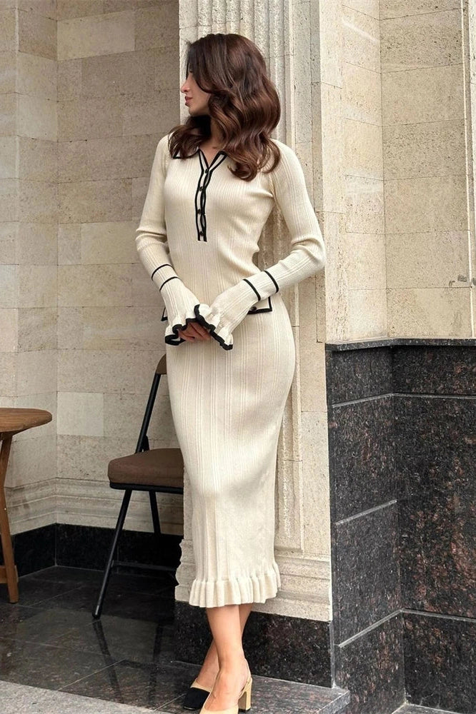 Long Sleeve High Waist Midi Dress