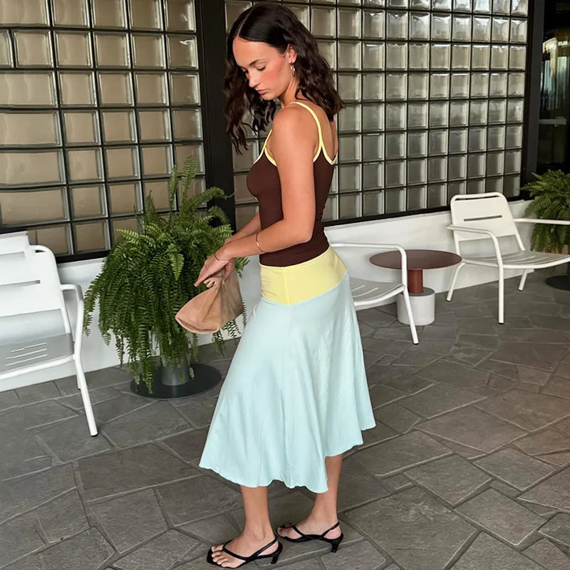 Elegant Backless Patchwork Midi Dress