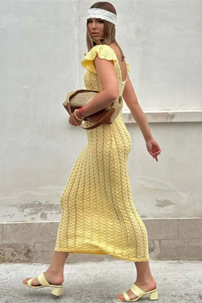 Hollow Out V-Neck Patchwork Maxi Dress