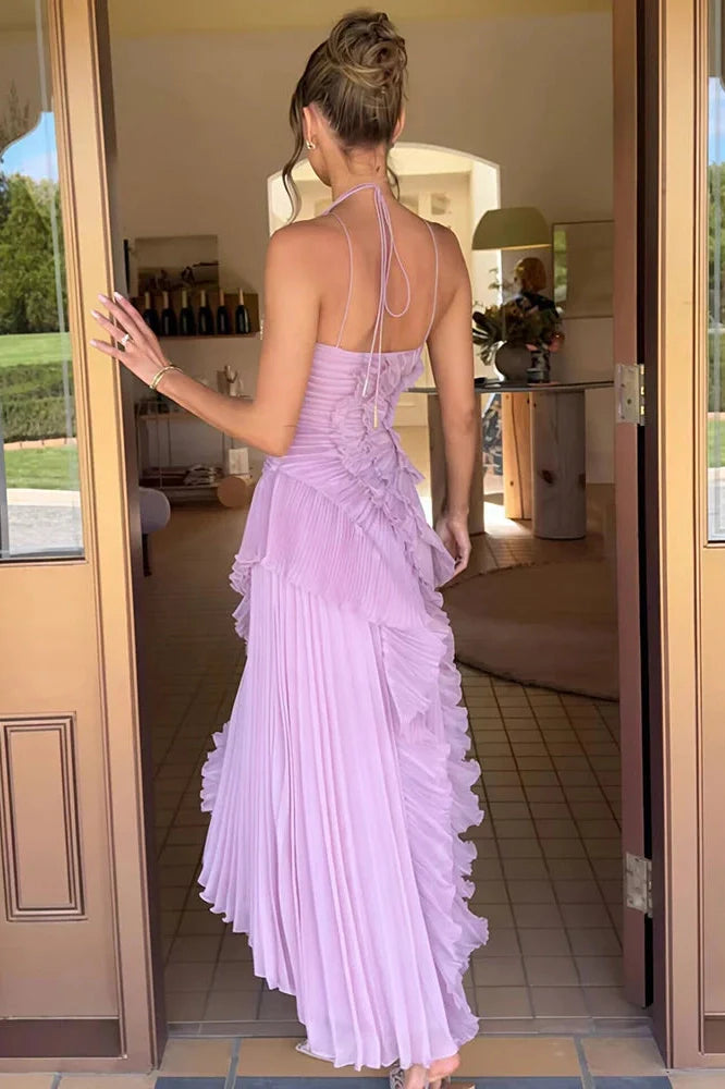 Off-Shoulder Sleeveless Backless Pleated Maxi Dress