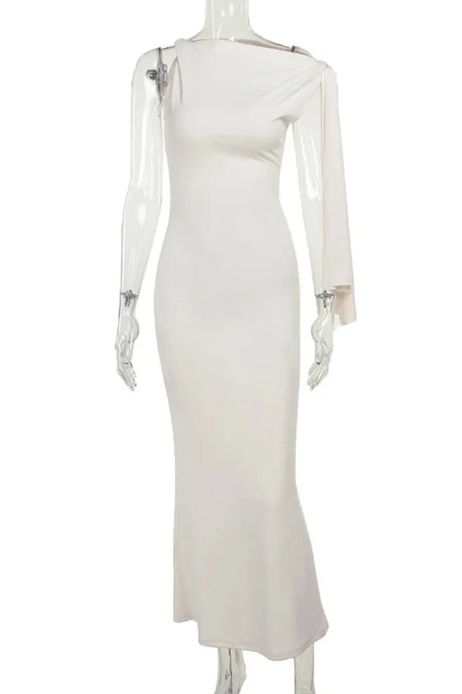 Diagonal Collar Off-shoulder Sleeveless Maxi Dress