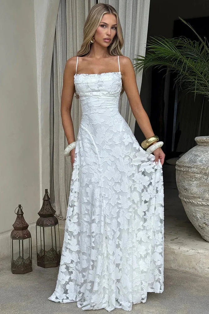 Spaghetti Strap Backless Off-Shoulder Sleeveless Lace-Up Maxi Dress