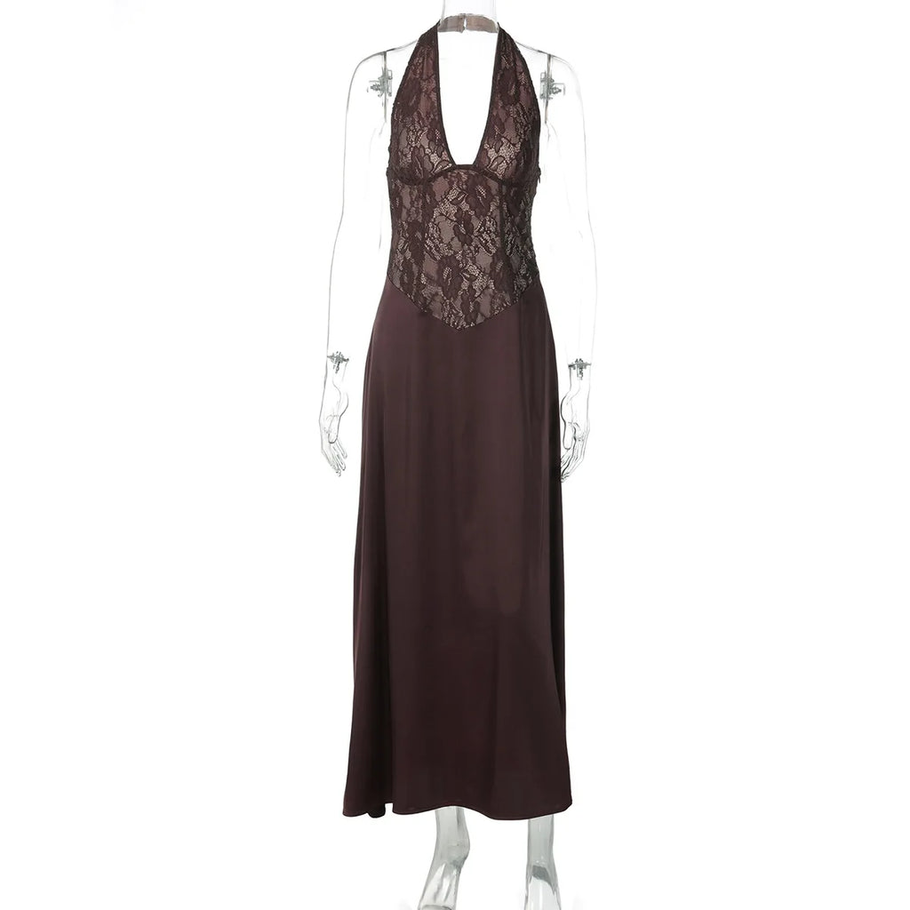 Hollow Lace Backless Slim Maxi Dress
