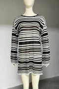 Stripe Knitted Backless Loose Long Sleeve Mini Dress