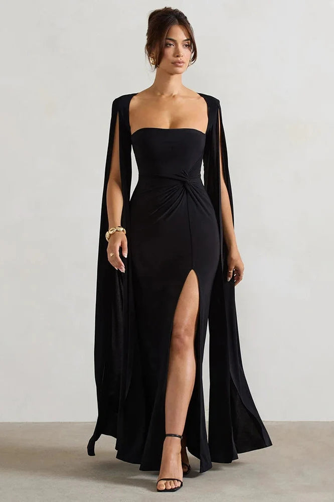 Long Cape Sleeve Square Collar Maxi Dress