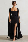 Long Cape Sleeve Square Collar Maxi Dress