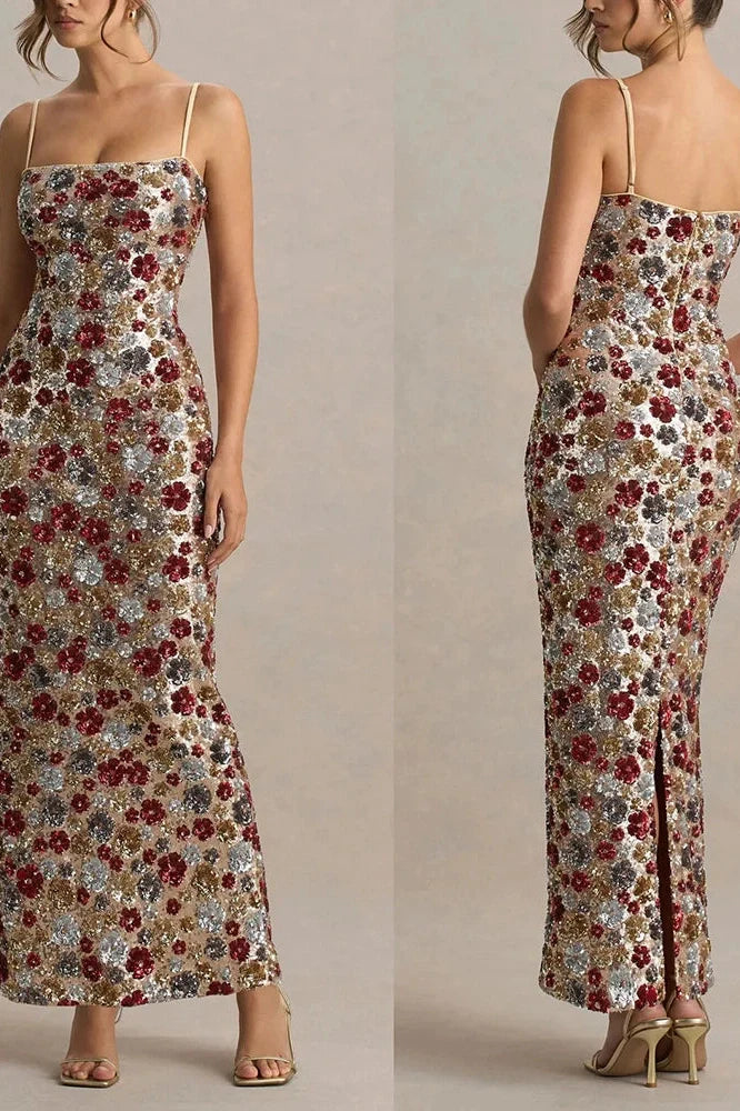 Elegant Backless Sleeveless Floral Printed Maxi Dress