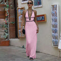 Backless Lace-Up V-Neck Sleeveless Maxi Dress
