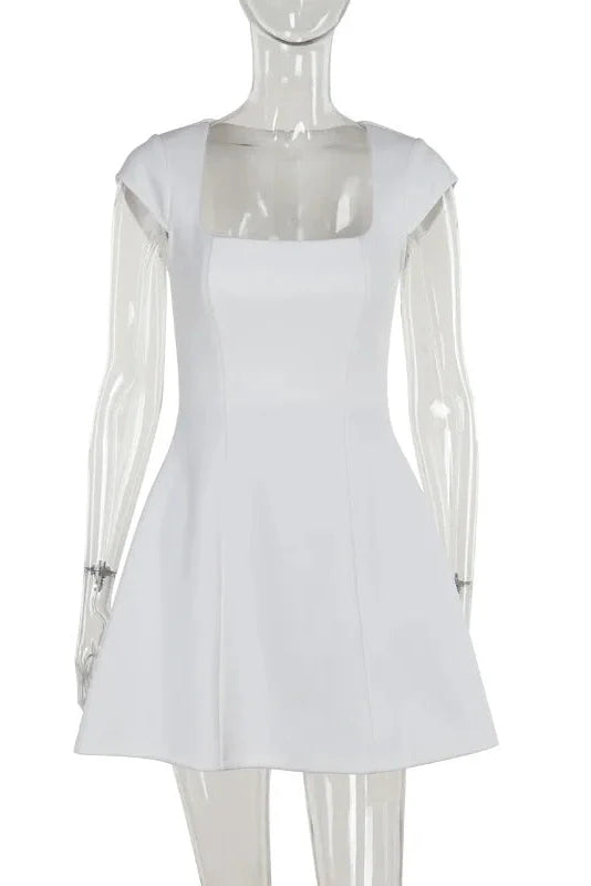 Square Collar A-Line High Waist Patchwork Mini Dress
