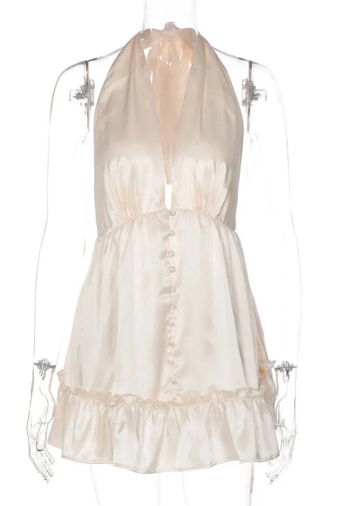 V-Neck Backless Mini Dress