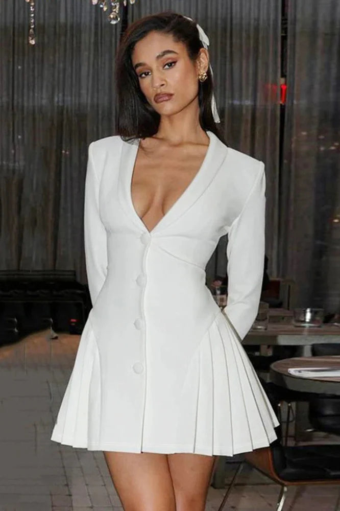Deep V Neck Long Sleeve Bodycon Mini Dress