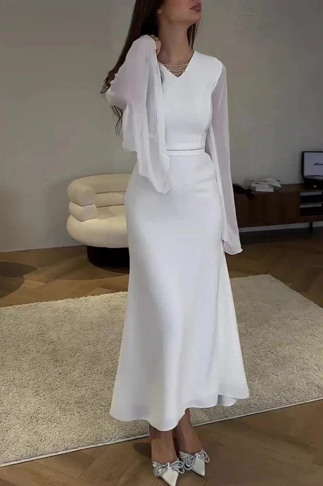 Hollow Out V-Neck Flare Sleeve Maxi Dress