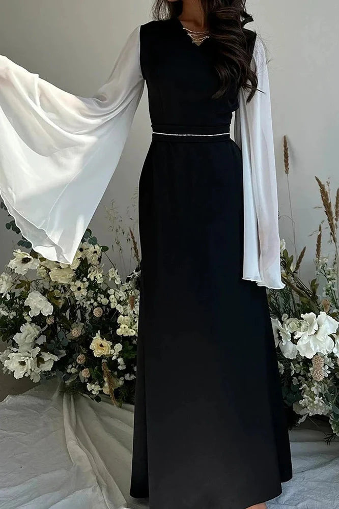 Hollow Out V-Neck Flare Sleeve Maxi Dress