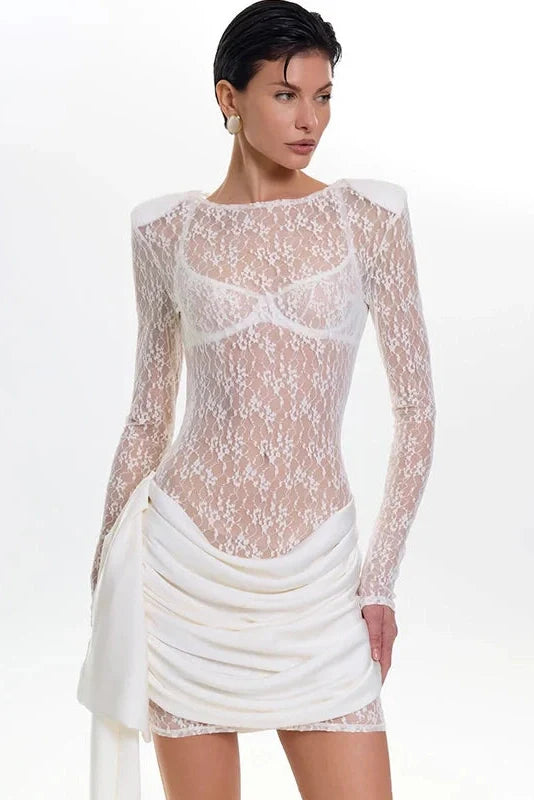 Hollow Out Lace Long Sleeve Slim Fit Mini Dress