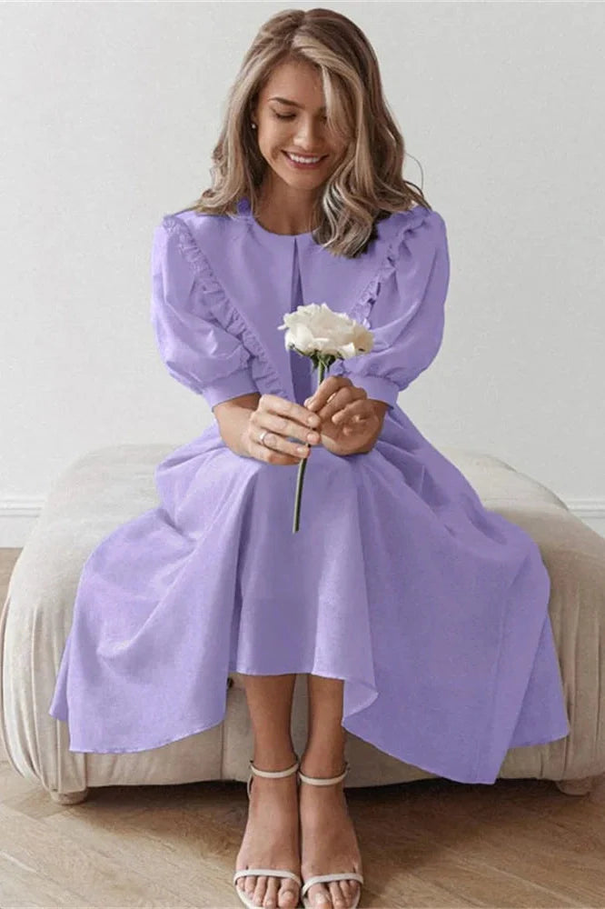 Pleated Slim Short Sleeve High Waist Patchwork Midi Dress