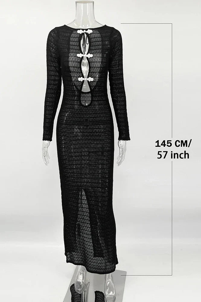 Elegant Hollow Out Backless Knit Maxi Dress