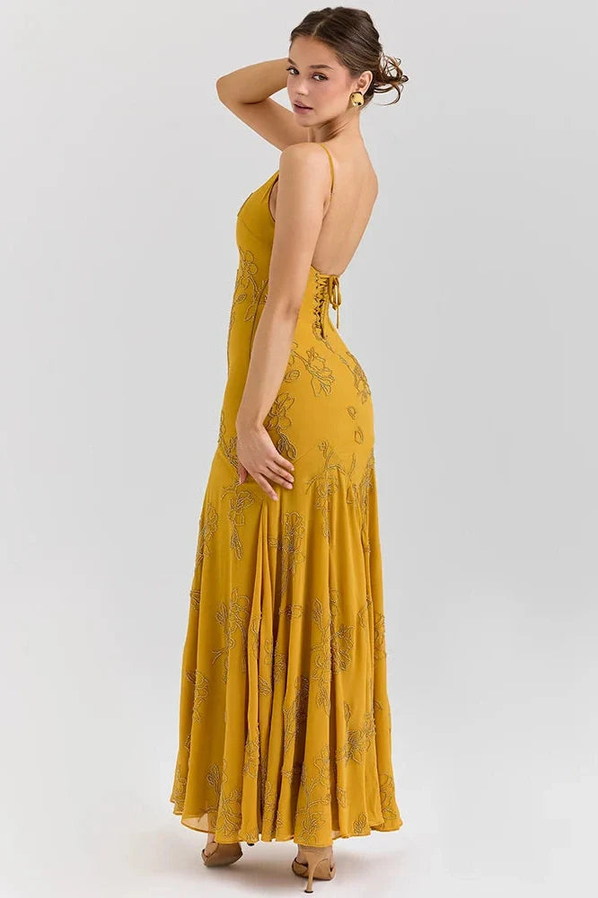 Spaghetti Strap Backless Sleeveless Lace-Up Bodycon Maxi Dress