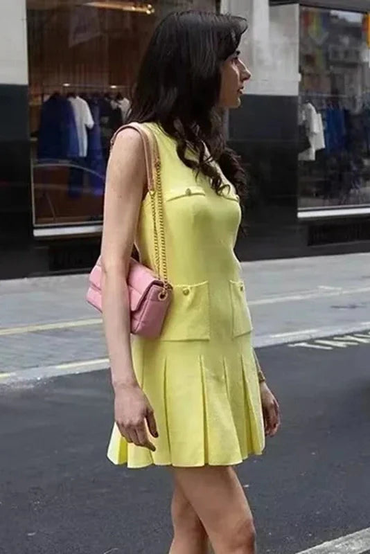 Elegant Knitted Sleeveless High Waisted Mini Dress