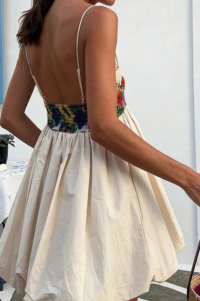 Off Shoulder High Waist Sleeveless Slim Printed Mini Dress