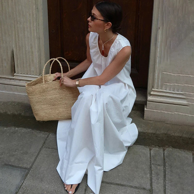 Sleeveless U Neck Loose Maxi Dress