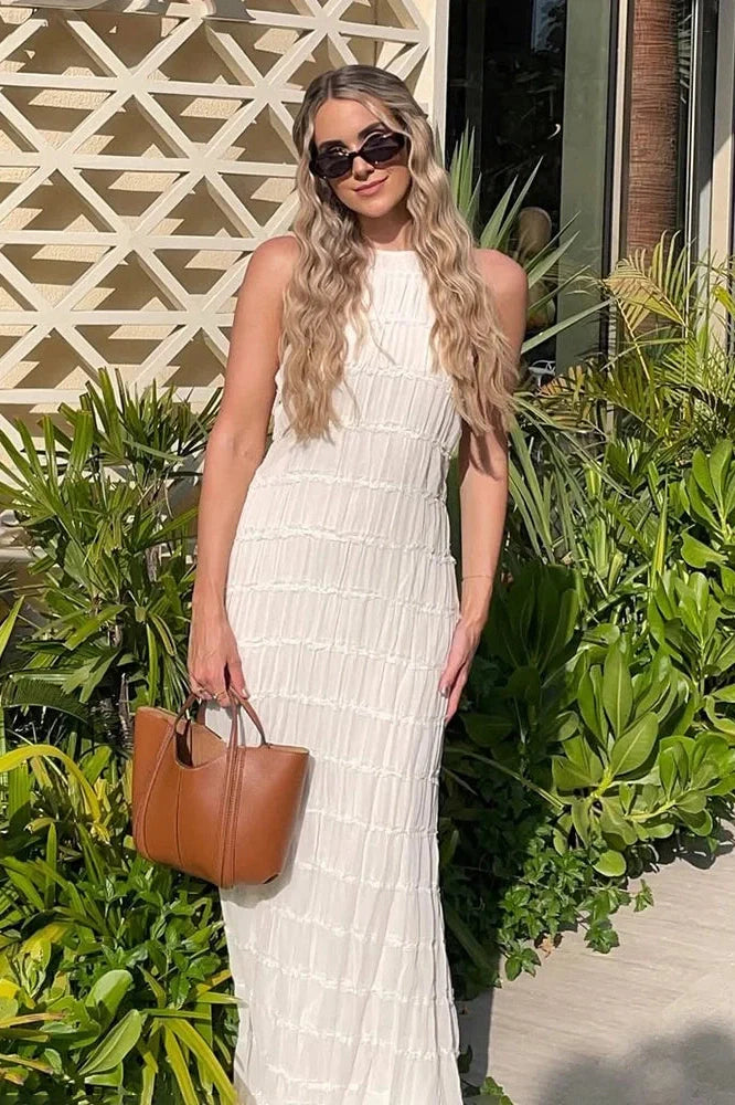 Elegant Backless Lace Up Loose Maxi Dress