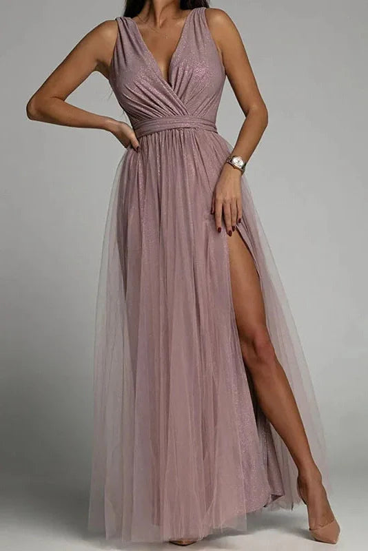 Elegant Lace Sleeveless V Neck Maxi Dress