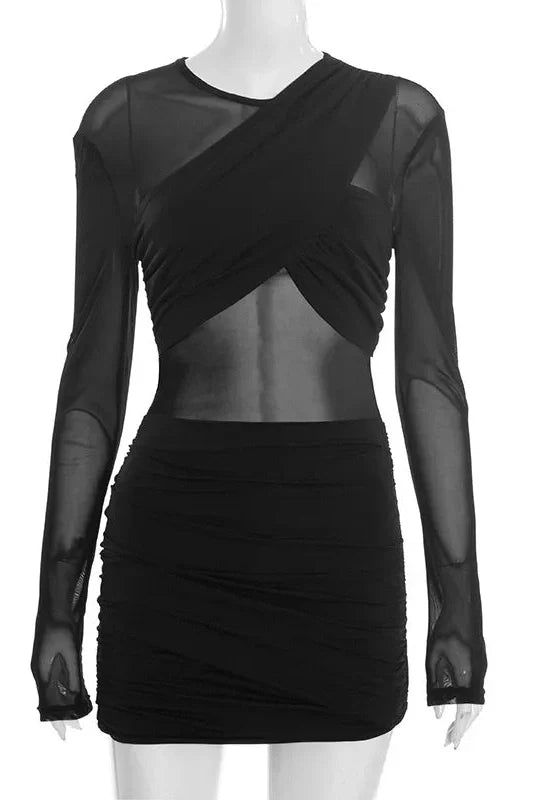 Elegant Patchwork Slim Pleated Mini Dress