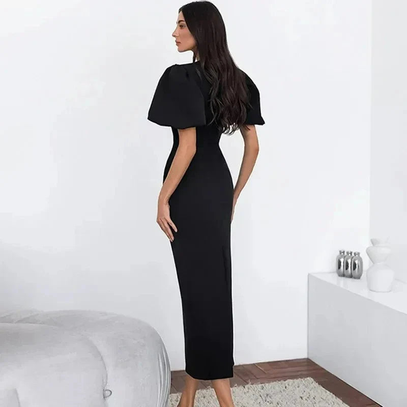 Elegant Hollow Out Lace-Up Patchwork Maxi Dress