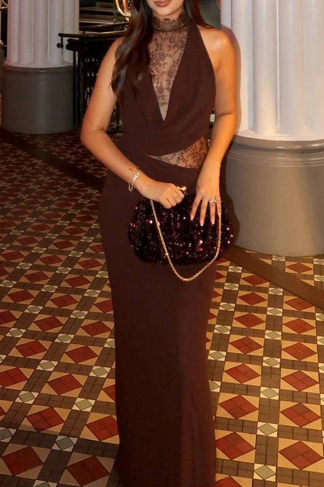 Elegant Backless Slim Lace Maxi Dress