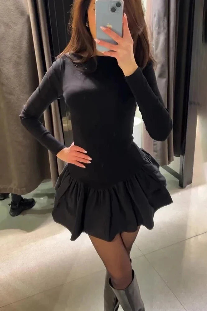 Elegant Long Sleeve Slim Mini Dress